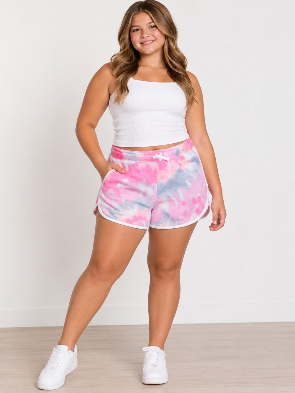 NWOT Justice Girls XL 14-16 Plus Pink Tie Dye Dolphin Hem Shorts Pockets Elastic